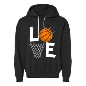 Wo Girls Love Basketball Hoodie | BBall Hoodie for Girls Garment-Dyed Fleece Hoodie