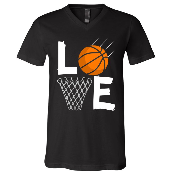 Wo Girls Love Basketball Hoodie | BBall Hoodie for Girls V-Neck T-Shirt