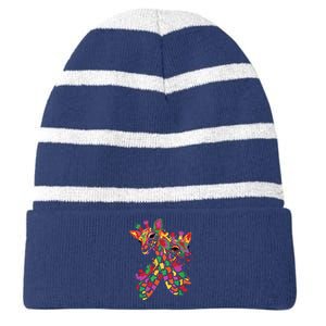 Watercolor Giraffe Lover Funny Giraffe Print Women Gift Striped Beanie with Solid Band