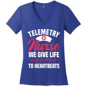 We Give Life To Heartbeats Telemetry Nurse Funny Gift Women's V-Neck T-Shirt