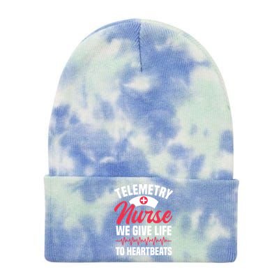 We Give Life To Heartbeats Telemetry Nurse Funny Gift Tie Dye 12in Knit Beanie