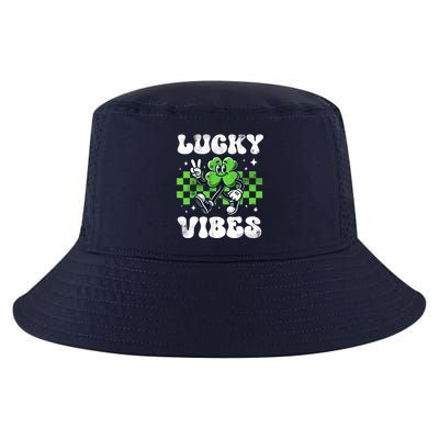 Wo Groovy Lucky Vibes St Patricks Day Retro Shamrock Clover Cool Comfort Performance Bucket Hat