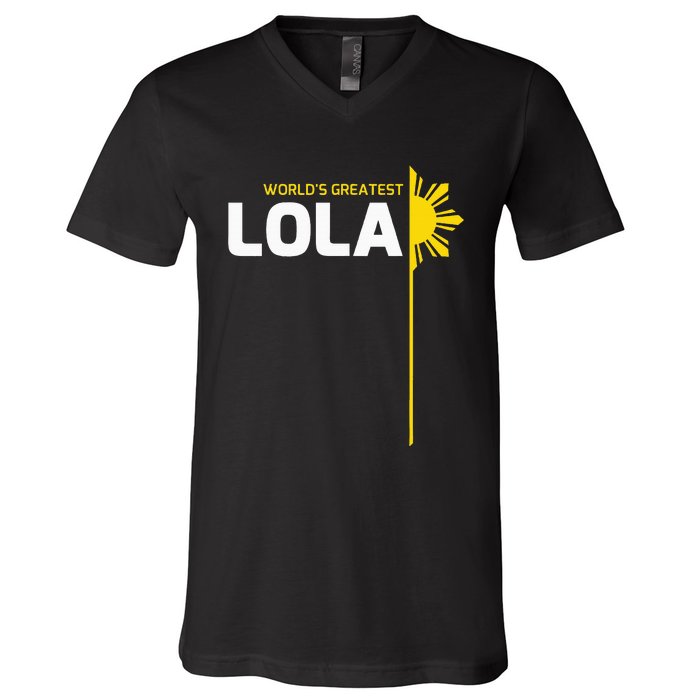 WorldS Greatest Lola Filipino Grandma Philippines Heritage V-Neck T-Shirt