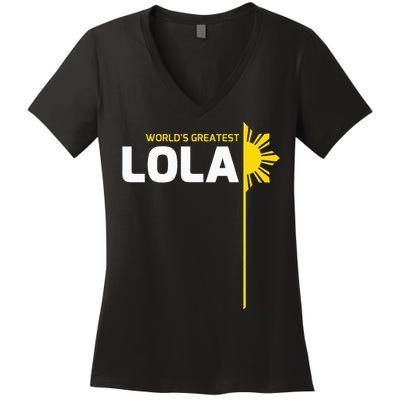 WorldS Greatest Lola Filipino Grandma Philippines Heritage Women's V-Neck T-Shirt