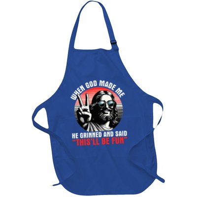 When God Made Me He Said This'll Be Fun Religious Christian  Full-Length Apron With Pockets