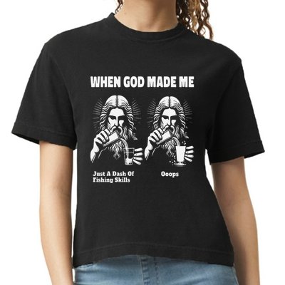When God Made Me Just Dash Of Skills Ooops Funny Fishing Comfort Colors Boxy T-Shirt