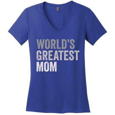 World's Greatest Mom Funny Mother Mama Family Cute Gift Women's V-Neck T-Shirt