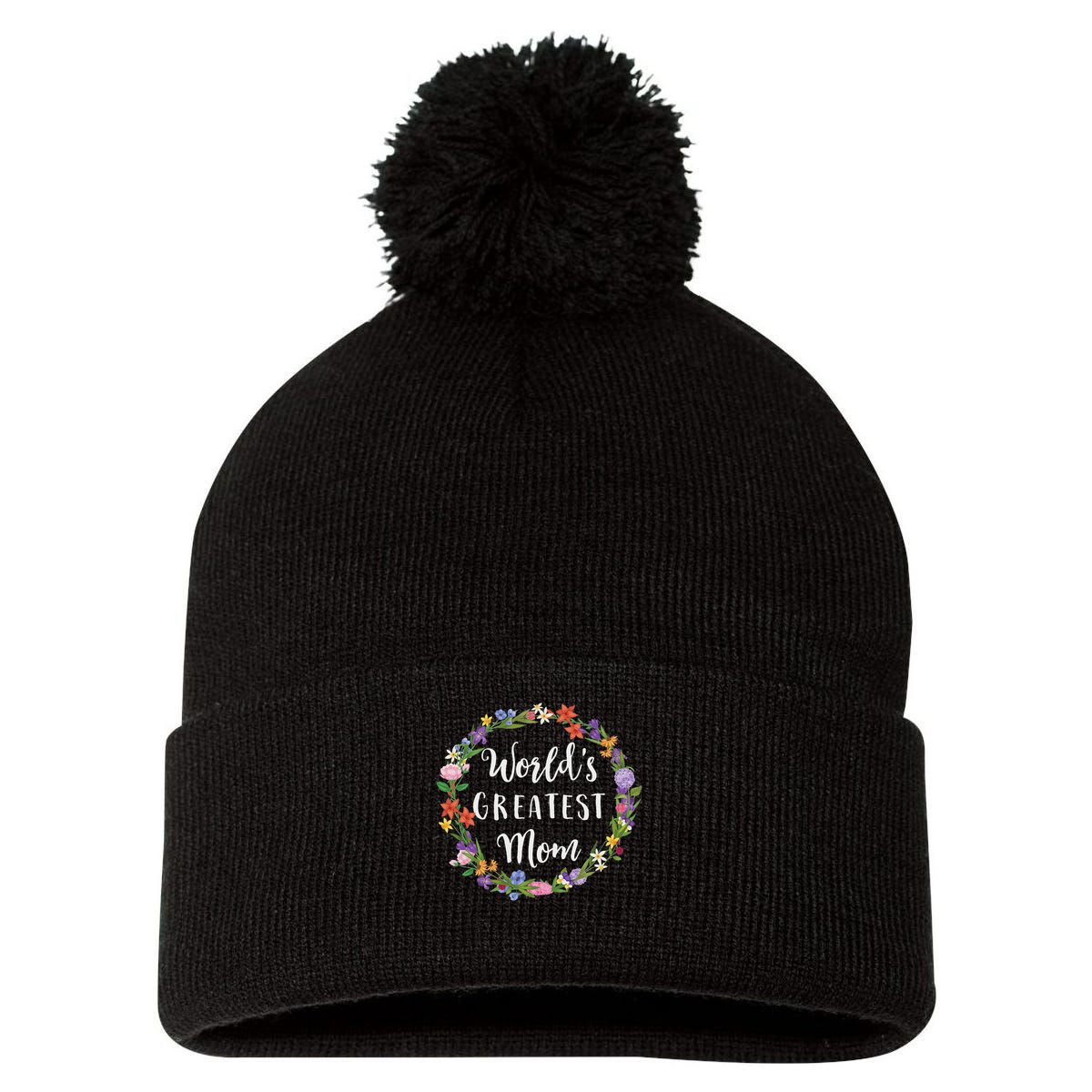World's Greatest Mom Mother Gift Pom Pom 12in Knit Beanie