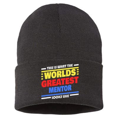 World's Greatest Mentor Saying Funny Mentor Sustainable Knit Beanie