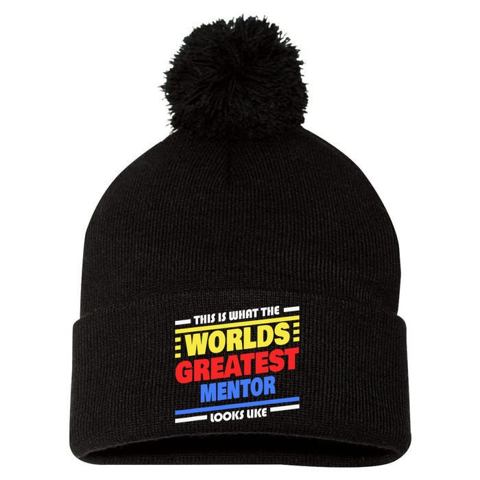 World's Greatest Mentor Saying Funny Mentor Pom Pom 12in Knit Beanie