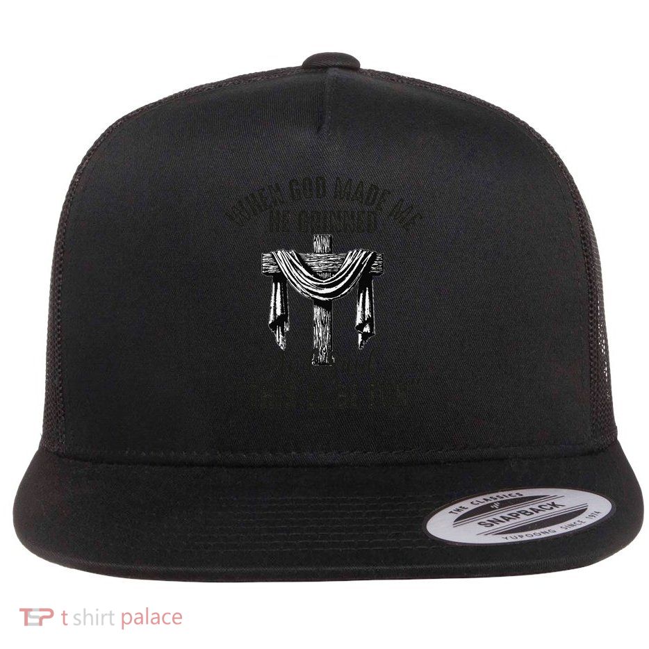 when god made me he said thisll be fun Christian Religious Flat Bill Trucker Hat