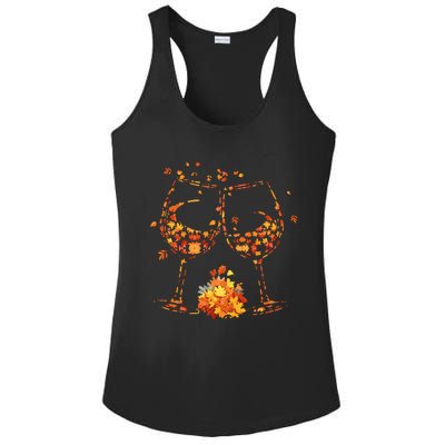 Wine Glass Maple Leaf Autumn Fall Season Thanksgiving Ladies PosiCharge Competitor Racerback Tank