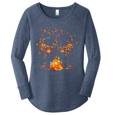 Wine Glass Maple Leaf Autumn Fall Season Thanksgiving Women's Perfect Tri Tunic Long Sleeve Shirt