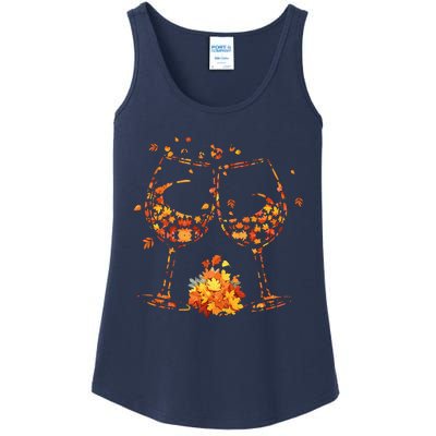 Wine Glass Maple Leaf Autumn Fall Season Thanksgiving Ladies Essential Tank