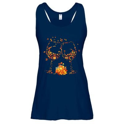 Wine Glass Maple Leaf Autumn Fall Season Thanksgiving Ladies Essential Flowy Tank