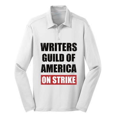 Writers Guild Of America On Strike Silk Touch Performance Long Sleeve Polo