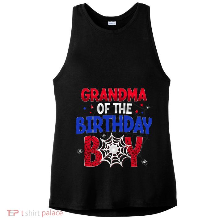 Women Grandma Of The Birthday Boy Matching Spider Web Family Ladies PosiCharge Tri-Blend Wicking Tank
