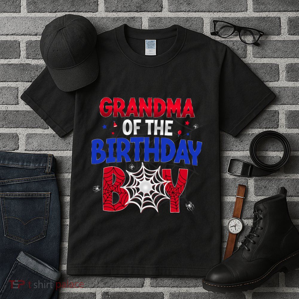Women Grandma Of The Birthday Boy Matching Spider Web Family Tall T-Shirt