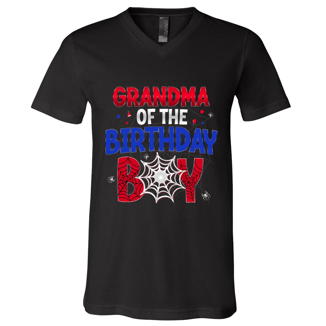 Women Grandma Of The Birthday Boy Matching Spider Web Family V-Neck T-Shirt