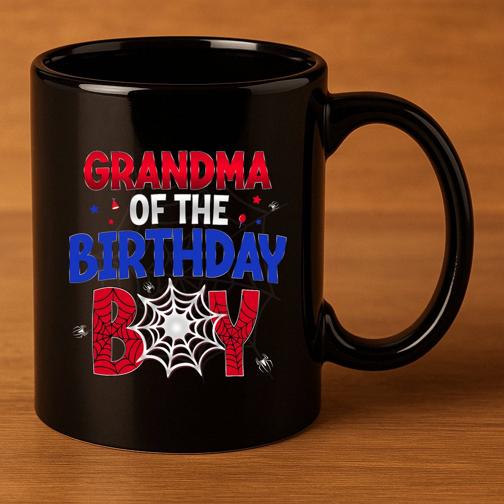 Women Grandma Of The Birthday Boy Matching Spider Web Family 11oz C Handle Ceramic Mug