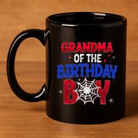 Women Grandma Of The Birthday Boy Matching Spider Web Family 11oz C Handle Ceramic Mug