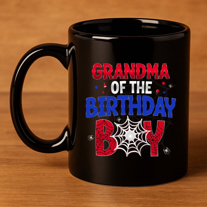 Women Grandma Of The Birthday Boy Matching Spider Web Family 11oz C Handle Ceramic Mug