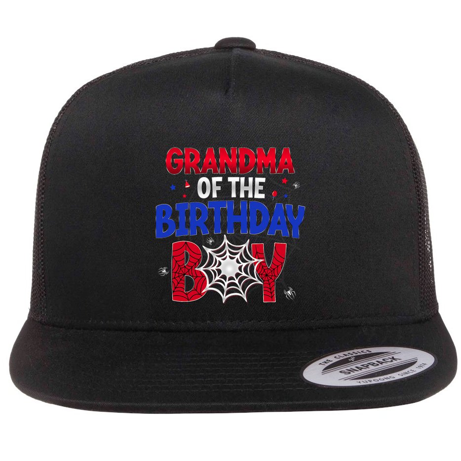 Women Grandma Of The Birthday Boy Matching Spider Web Family Flat Bill Trucker Hat