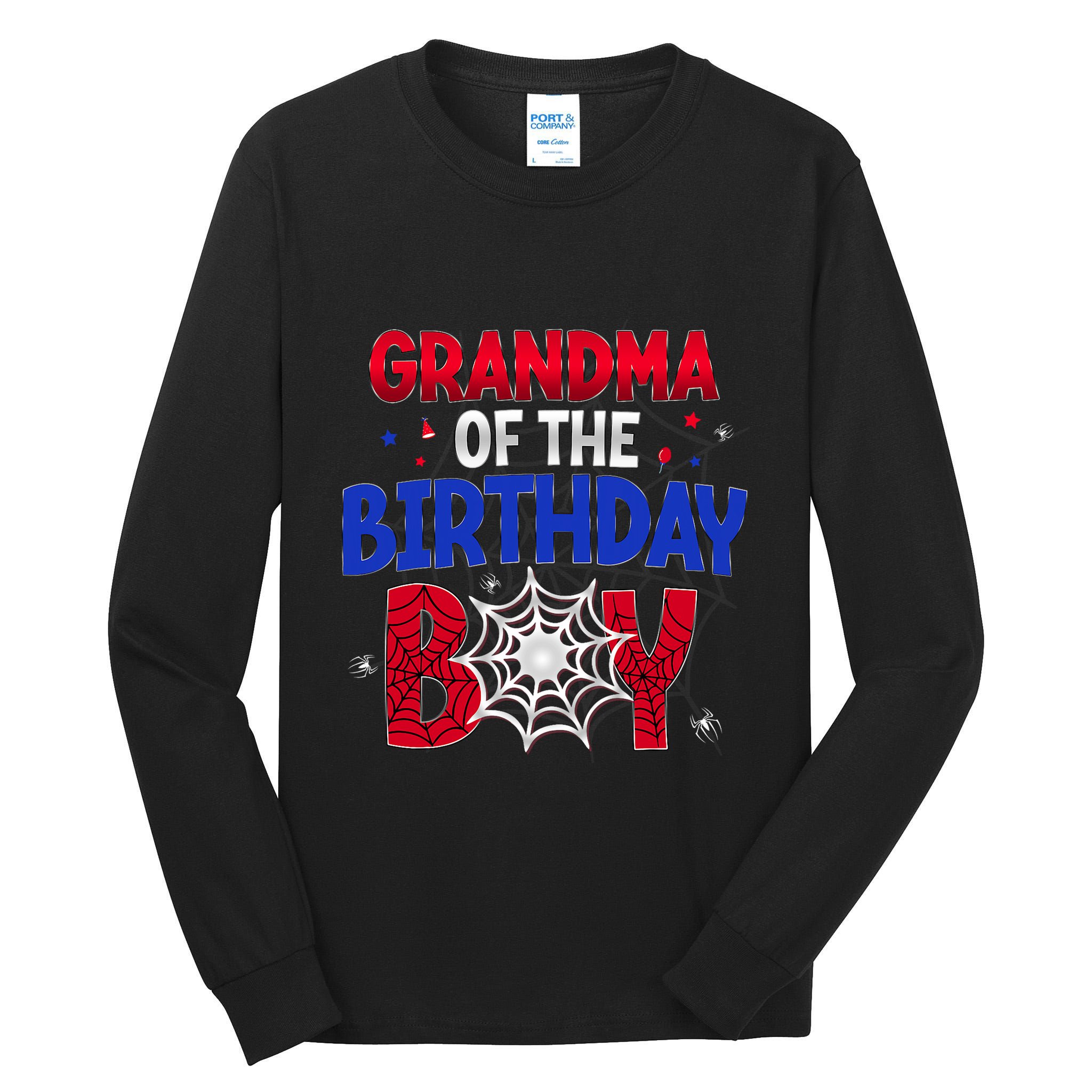 Women Grandma Of The Birthday Boy Matching Spider Web Family Tall Long Sleeve T-Shirt