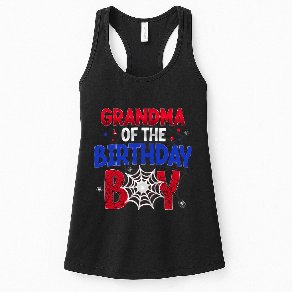 Women Grandma Of The Birthday Boy Matching Spider Web Family Womens Tank Top