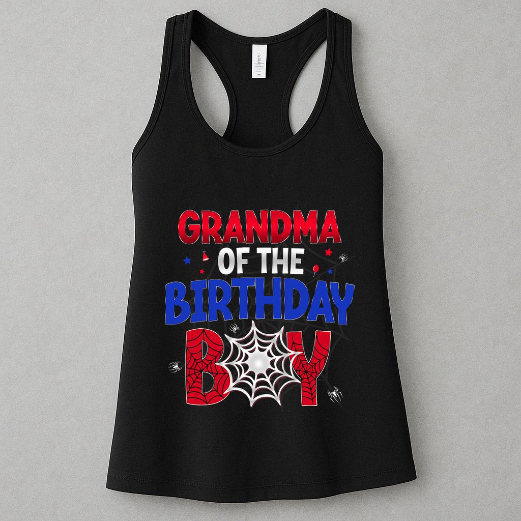 Women Grandma Of The Birthday Boy Matching Spider Web Family Womens Tank Top