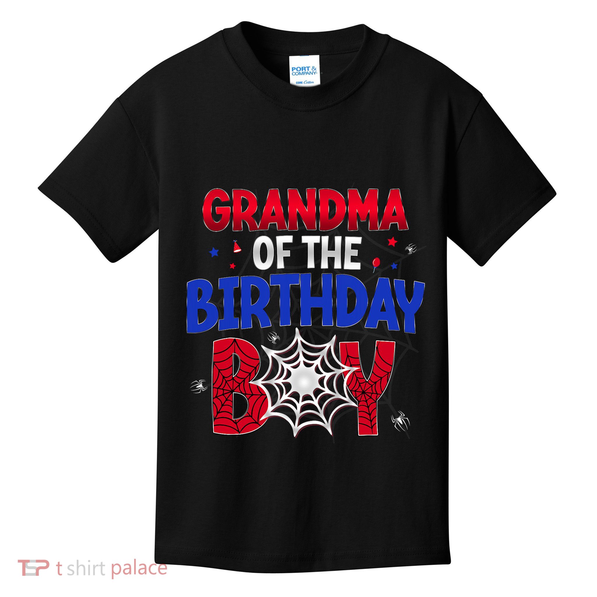 Women Grandma Of The Birthday Boy Matching Spider Web Family Kids T-Shirt