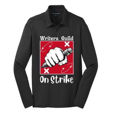 Writers Guild Of America On Strike Silk Touch Performance Long Sleeve Polo