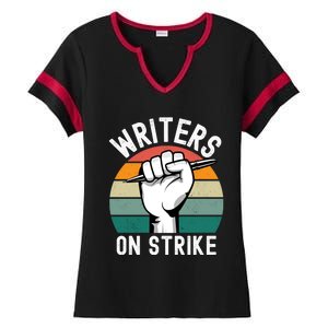 Writers Guild Of America On Strike Ladies Halftime Notch Neck Tee