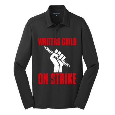 Writers Guild Of America On Strike Silk Touch Performance Long Sleeve Polo