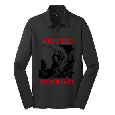 Writers Guild Of America On Strike Silk Touch Performance Long Sleeve Polo