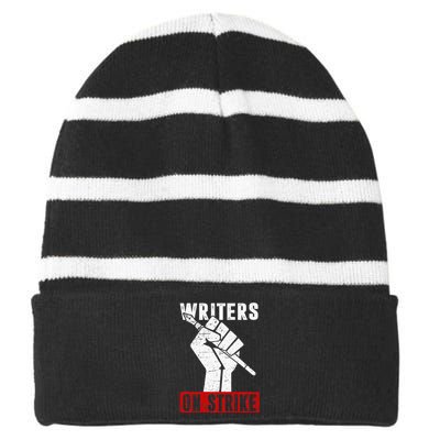 Writers Guild Of America On Strike Anti AI Chatbots WGA Striped Beanie with Solid Band