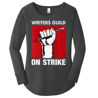 Writers Guild Of America On Strike Anti AI Chatbots WGA Women's Perfect Tri Tunic Long Sleeve Shirt