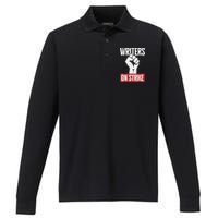 WGA Writers Guild Of America On Strike Performance Long Sleeve Polo