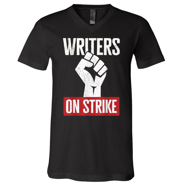 WGA Writers Guild Of America On Strike V-Neck T-Shirt