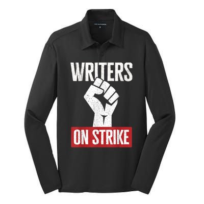 WGA Writers Guild Of America On Strike Silk Touch Performance Long Sleeve Polo