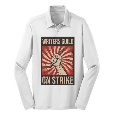 Writers Guild Of America On Strike Anti Ai Chatbots WGA Silk Touch Performance Long Sleeve Polo