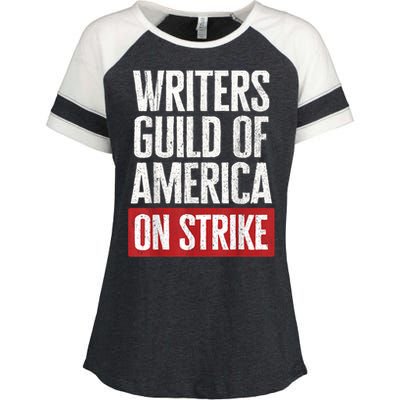 WGA Writers Guild Of America On Strike Enza Ladies Jersey Colorblock Tee