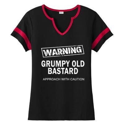 Warning Grumpy Old Bastard Ladies Halftime Notch Neck Tee