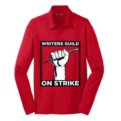 Writers Guild Of America On Strike Silk Touch Performance Long Sleeve Polo