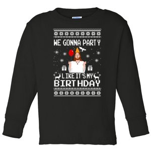 We Gonna Party Like Its My Birthday Jesus Sweater Christmas Funny Toddler Long Sleeve Shirt