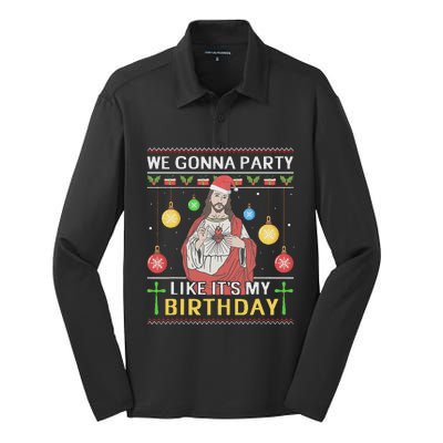 We Gonna Party Like ItS My Birthday Jesus Sweater Christmas Silk Touch Performance Long Sleeve Polo