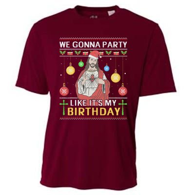 We Gonna Party Like ItS My Birthday Jesus Sweater Christmas Cooling Performance Crew T-Shirt