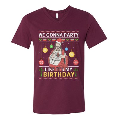 We Gonna Party Like ItS My Birthday Jesus Sweater Christmas V-Neck T-Shirt