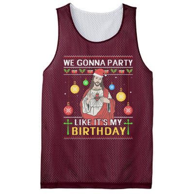 We Gonna Party Like ItS My Birthday Jesus Sweater Christmas Mesh Reversible Basketball Jersey Tank