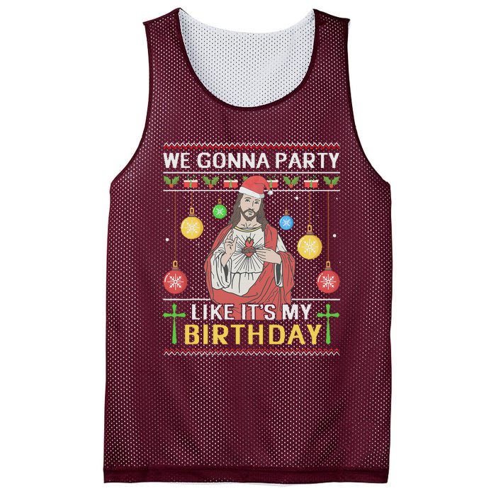 We Gonna Party Like ItS My Birthday Jesus Sweater Christmas Mesh Reversible Basketball Jersey Tank